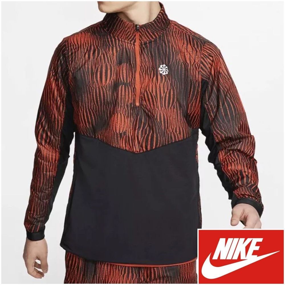 Nike Thermore 1/2 Zip Running Jacket Men's Size L Orange Black CK0035-808